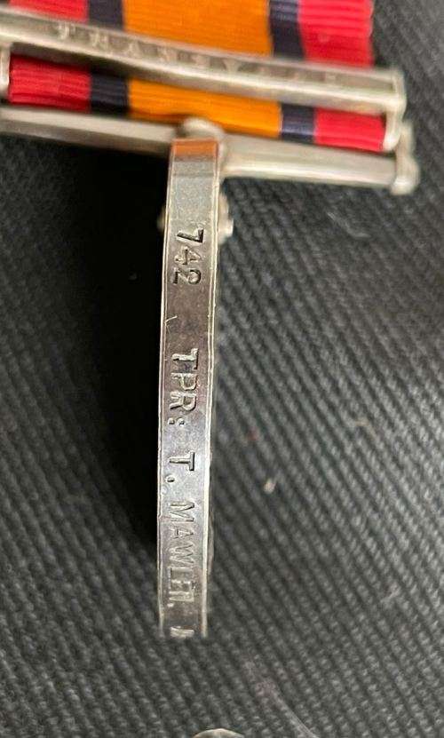 Queen South Africa Medal (QSA) to 742 Tpr T Mawlen Johannesburg Mounted Rifles