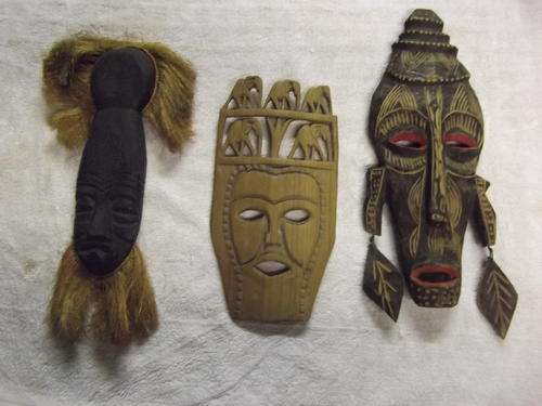 African Carved Wooden Masks x 3