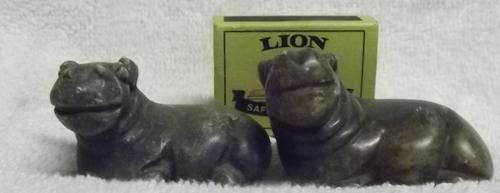 African Carved Stone Hippos x 2