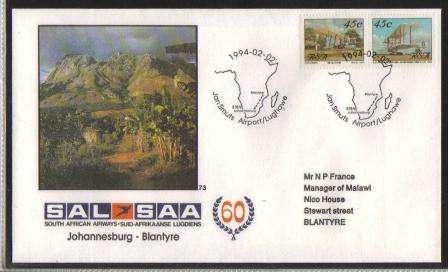 SA AIRWAYS (SAA) SIGNED FLIGHT COVER #73 AS PER SCAN
