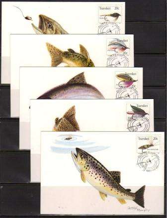 TRANSKEI 1983 4TH FISHING FLIES SET OF 5 PRIVATE MAXI CARDS