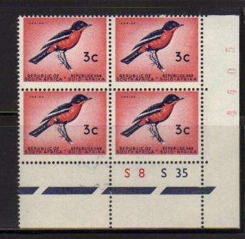 RSA 1ST DEFINITIVE 3c MNH CONTROL BLOCK SACC 213a WITH RED SHEET #