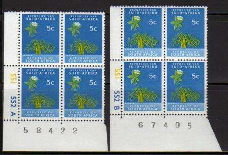 RSA 1ST DEFINITIVE 5c MNH CONTROL BLOCKS A&B SACC 330