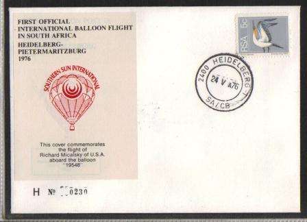 AVIATION 1976 FLIGHT COVER BALLOON FLIGHT HEILDELBURG TO PIETERMARITZBURG # H230