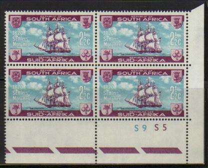 RSA 1962 1820 SETTLERS 2&1/2c MNH CONTROL BLOCK