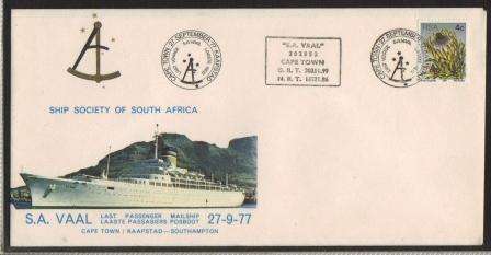 RSA 1977 SA VAAL COM COVER LAST PASSENGER MAILSHIP 27/9/77