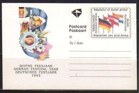 RSA INLAND POSTAGE UNUSED POSTCARD GERMAN FESTIVAL # 21
