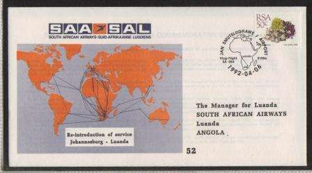 SA AIRWAYS (SAA) FLIGHT COVER # 52