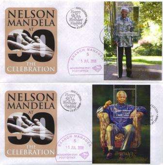 RSA 2008 SET OF MANDELA 90TH BIRTHDAY COVERS CXD ON FIRST DAY OF ISSUE 15/7/2008