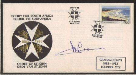 RSA 1983 ORDER OF ST JOHN SIGNED COVER WITH GRAHAMSTOWN CACHE