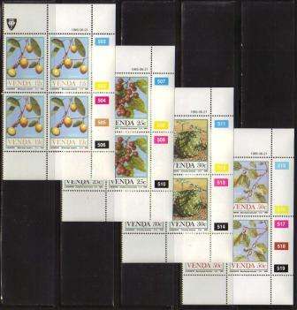 VENDA 1985 FOOD FROM THE VELD SET OF 4 MNH CONTROL BLOCKS OF 4