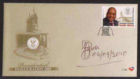 RSA 2009 PRESIDENTIAL INAUGURATION FDC 7.158 SIGNED BY PRESIDENT JACOB ZUMA - SELDOM OFFERED COVER