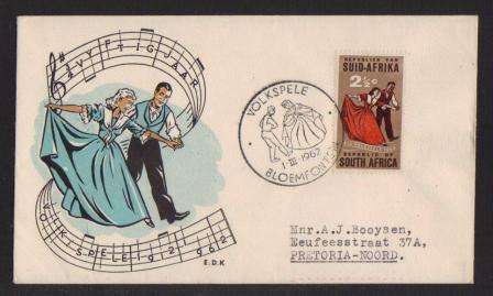 RSA 1962 50TH ANNIVERSARY VOLKSPELE PRIVATE FDC CXD BLOEMFONTEIN 1/3/1962