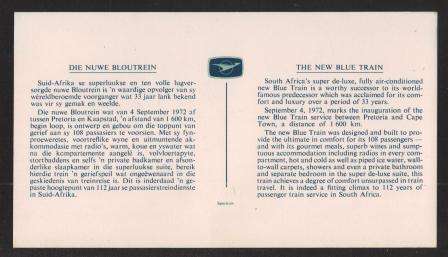 RSA 1972 BLUE TRAIN UNADDRESSED FDC # 22