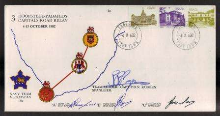 SA NAVY SIGNED COM COVER # 4a - 3 CAPITALS ROAD RELAY 4-13/10/1982