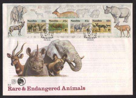 NAMIBIA 1993 RARE & ENDANGERED ANIMALS MINIATURE SHEET FDC S3