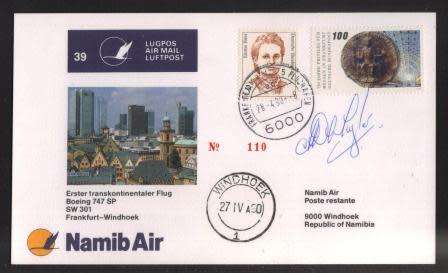 AVIATION - NAMIB AIR SIGNED FLIGHT COVER # 39 - 1990 SW301 BOEING 747 SP FRANKFURT - WINDHOEK