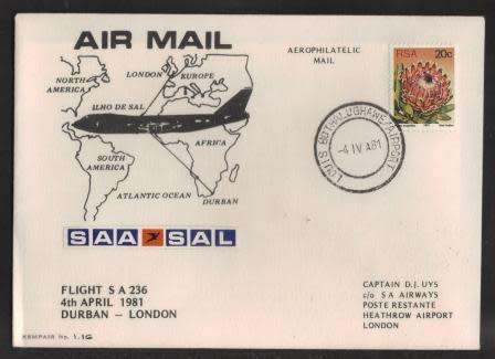 AVIATION - 1981 KEMPAIR 1.16 SAA FIRST FLIGHT DURBAN - LONDON BOEING 747SP