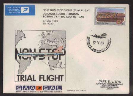 AVIATION - 1983 KEMPAIR 1.42 SAA FIRST NON STOP FLIGHT JOHANNESBURG - LONDON BOEING 747-300
