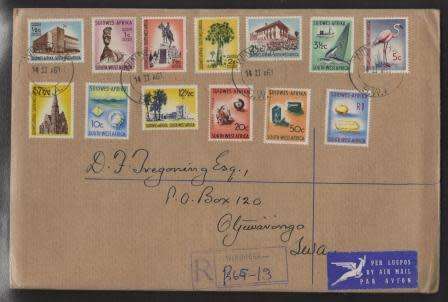 SWA 1961 1ST DECIMAL DEFINITIVE SET OF 13 ON REG AIRMAIL PRIVATE FDC