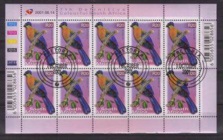 RSA 2001 7TH DEFINITIVE R20 BIRDS USED (CTO) FULL SHEET 7212 OF 10 DATED 14/6/2001