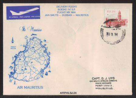 AVIATION - 1984 AIRPHILSA # 88 AIR MAURITIUS DELIVERY FLIGHT BOEING 747SP JAN SMUTS-DBN-MAURITIUS