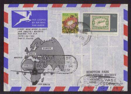 AVIATION - 1979 1ST NON STOP FLIGHT JAN SMUTS TO MADRID ON BOEING 747SP