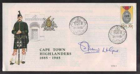 MILITARY COM COVER - 1985 100TH ANNIVERSARY CAPE TOWN HIGHLANDERS SIGNED LT GENERAL