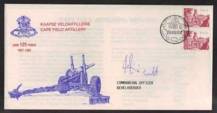 MILITARY COM COVER - 1982 125 YEARS CAPE FIELD ARTILLERY SIGNED BY COMMANDING OFFICER