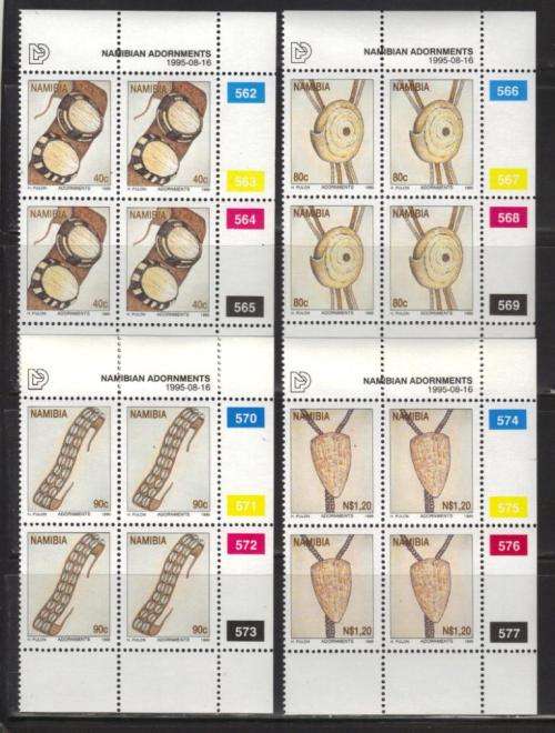 NAMIBIA 1995 ADORNMENTS SET OF 4 MNH CONTROL BLOCKS OF 4