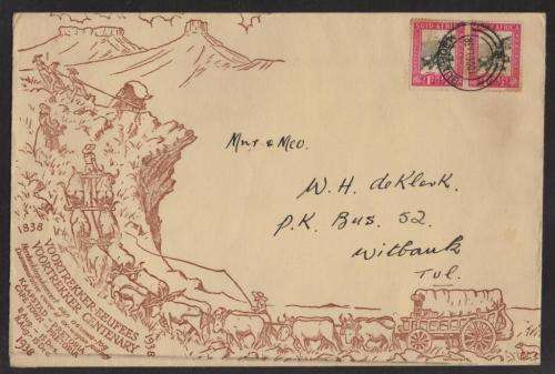 UNION SA 1938 VOORTREKKER MONUMENT 1ST TREK COM COVER WITH SPEC D/S BULHOEK 10/10/38