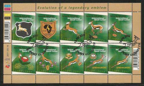RSA 2011 EVOLUTION SPRINGBOK EMBLEM USED (CTO) FULL SHEET OF 10