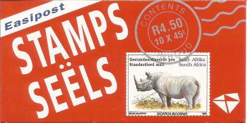 RSA 1993 RHINO BOOKLET WITH MNH LATIN COATED STAMPS FULLY PERFED FLAP 93/3 STATION 17 BY PRINTPAK