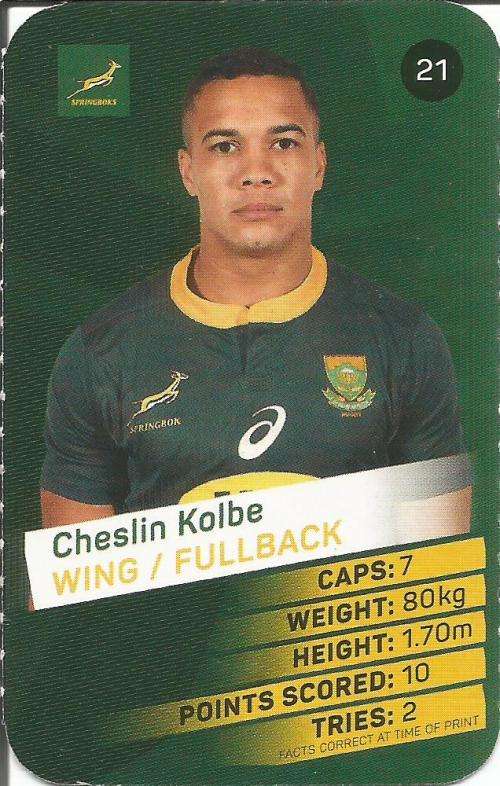 RUGBY WORLD CUP 2019 SOUTH AFRICA PICK N PAY SUPER CARD #21 CHESLIN KOLBE