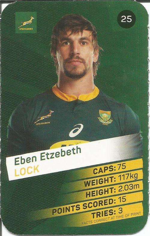 RUGBY WORLD CUP 2019 SOUTH AFRICA PICK N PAY SUPER CARD #25 EBEN ETZEBETH