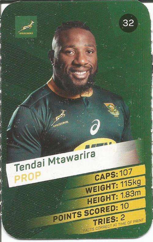 RUGBY WORLD CUP 2019 SOUTH AFRICA PICK N PAY SUPER CARD #32 TENDAI MTAWARIRA