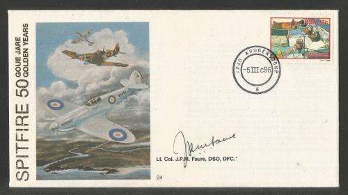 SA AIR FORCE (SAAF) FLIGHT COVER # 24 - 1986 50 GOLDEN YEARS SPITFIRE SIGNED LT COL JPM FAURE
