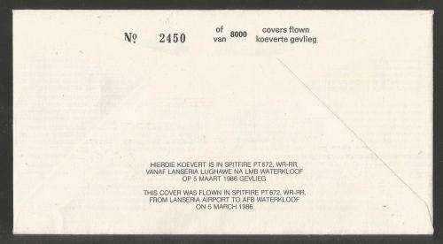 SA AIR FORCE (SAAF) FLIGHT COVER # 24 - 1986 50 GOLDEN YEARS SPITFIRE SIGNED LT COL JPM FAURE