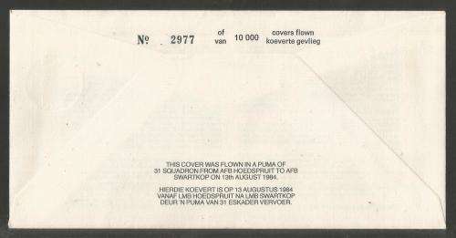 SA AIR FORCE (SAAF) FLIGHT COVER # 17 - 1984 40TH ANNIV WARSAW 1944 SIGNED MAJ VAN EYSSEN IN BLACK