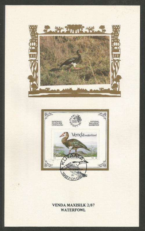 VENDA 1987 WATERFOWL M/S LIMITED EDITION MAXISILK CARD # 2/87