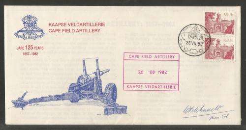 MILITARY COM COVER 1982 125TH ANNIV CAPE FIELD ARTILLERY SIGNED HON COL WITH CACHET