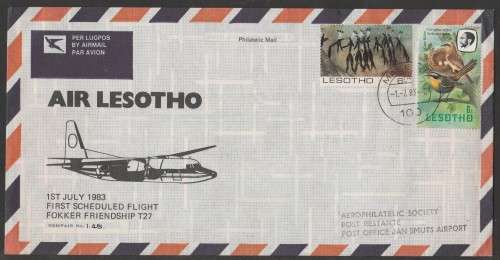 AVIATION 1983 KEMPAIR FLIGHT COVER #1.45 1ST FLIGHT FOKKER FRIENDSHIP T27