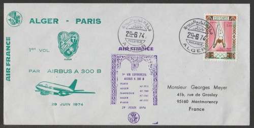 AVIATION 1974 AIRBUS A300 COM COVER AIR FRANCE ALGER-PARIS