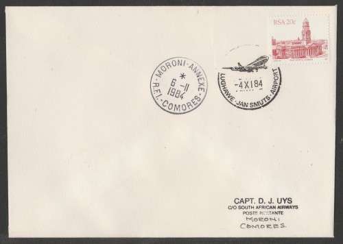 AVIATION 1984 FLIGHT COVER JAN SMUTS AIRPORT- COMORES 4/11/84