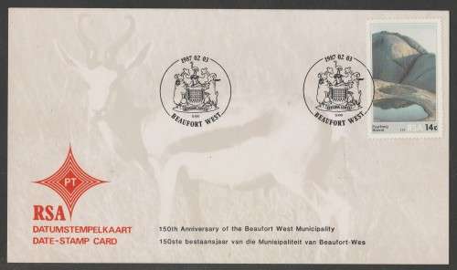 RSA 1987 BEAUFORT WEST DATE STAMP CARD WITH HAND D/S ON REAR