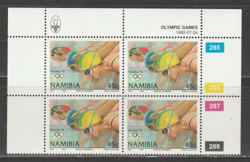 NAMIBIA 1992 OLYMPIC GAMES 45c MNH CONTROL BLOCK OF 4
