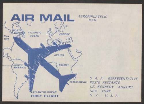 SA AIRWAYS (SAA) FLIGHT COVER - ATLANTIC OCEAN FIRST FLIGHT SAA JHB-NY UNSERVICED