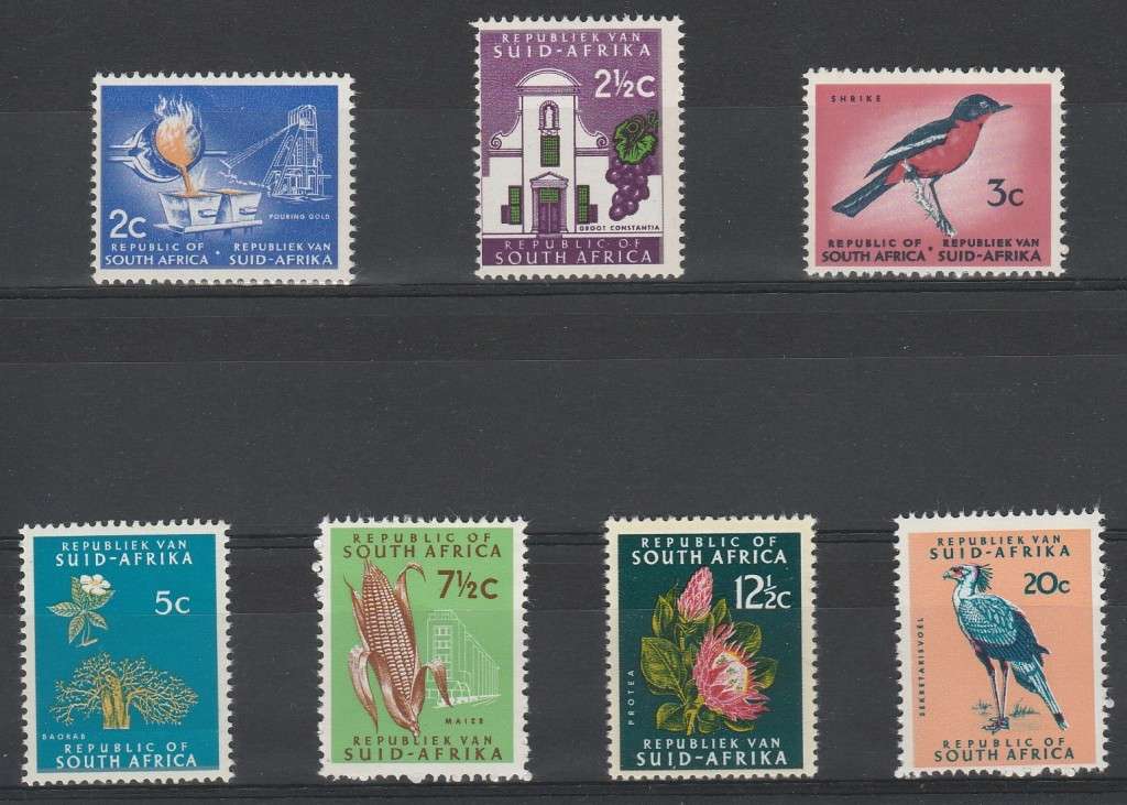 RSA 1969/72 1ST DEF SET OF 7 MNH SINGLES RSA TB WMK 3MM PHOSPHOR BANDS SWISS PAPER