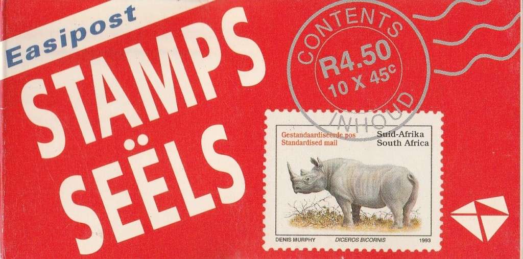 RSA 1993 RHINO BOOKLET WITH MNH LATIN COATED STAMPS FULLY PERFED FLAP 93/3 BY PBF ONLY