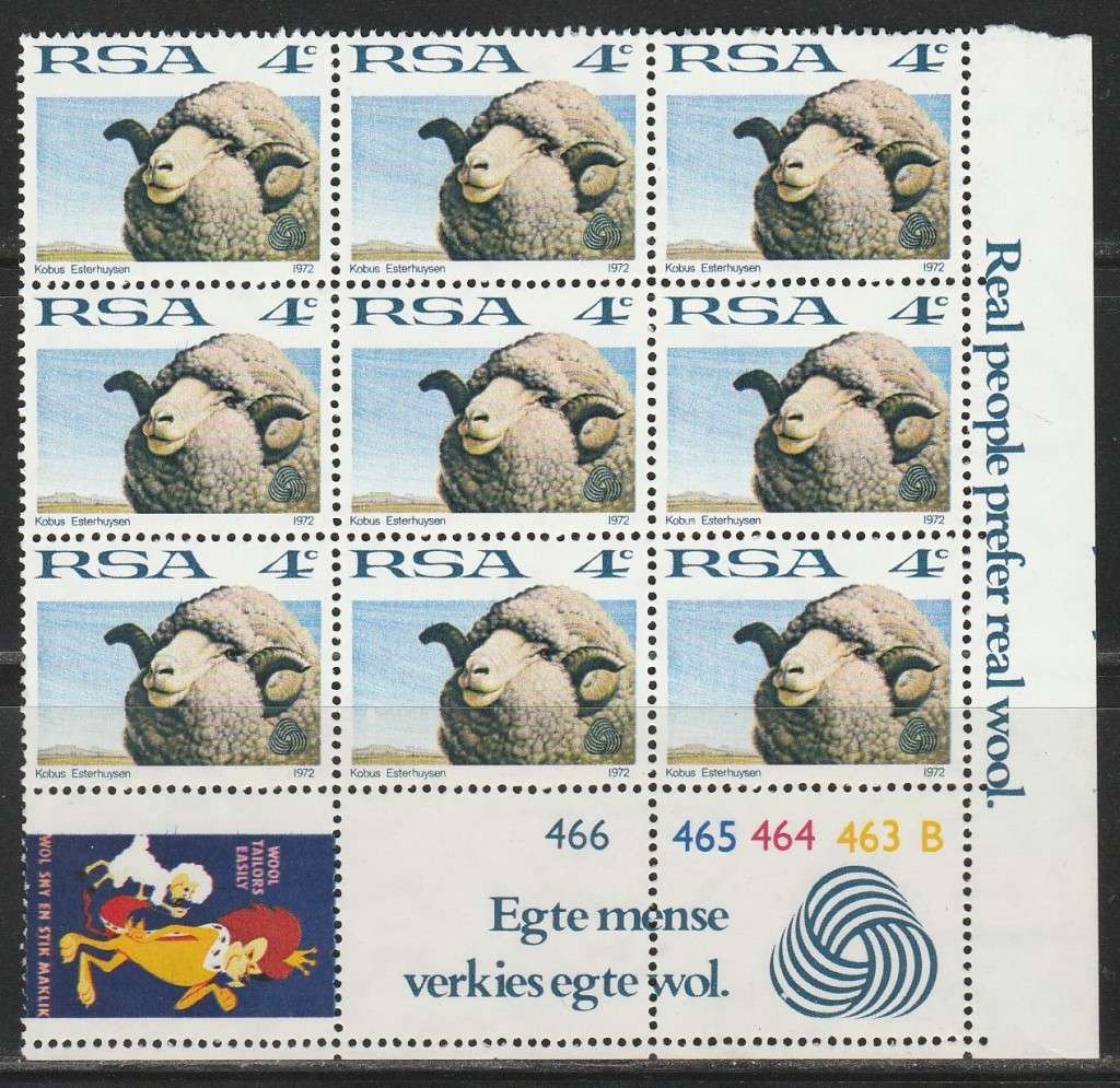 RSA 1972 1ST DEF 4c MINT EXTENDED CONTROL BLOCK B OF 9 WITH ADVERTISING LABEL SACC 322